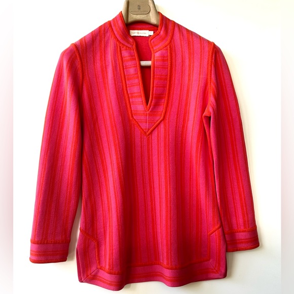 EUC Tory Burch Gina Tunic, Poppy Red Jersey Cotton (Pink and Orange), size S - Picture 1 of 10